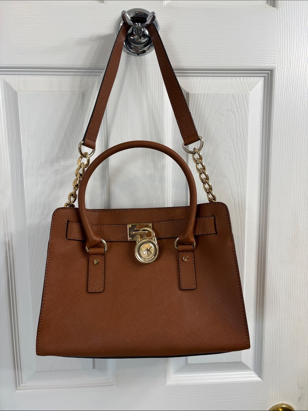 Michael Kors Chestnut Brown Leather Satchel with Gold-Tone Hardware